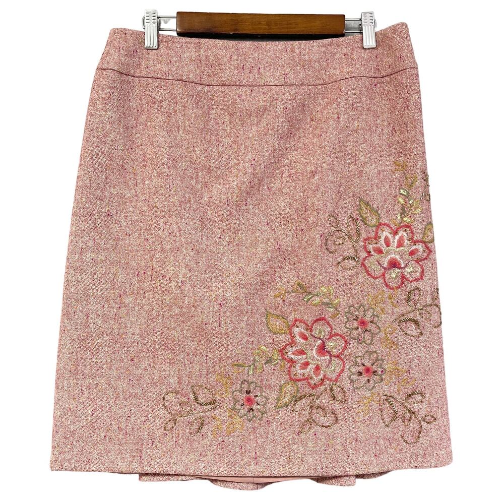 Vtg Y2K Classiques Entier Tweed Skirt Size 10 Beaded Embroidered Academia Preppy